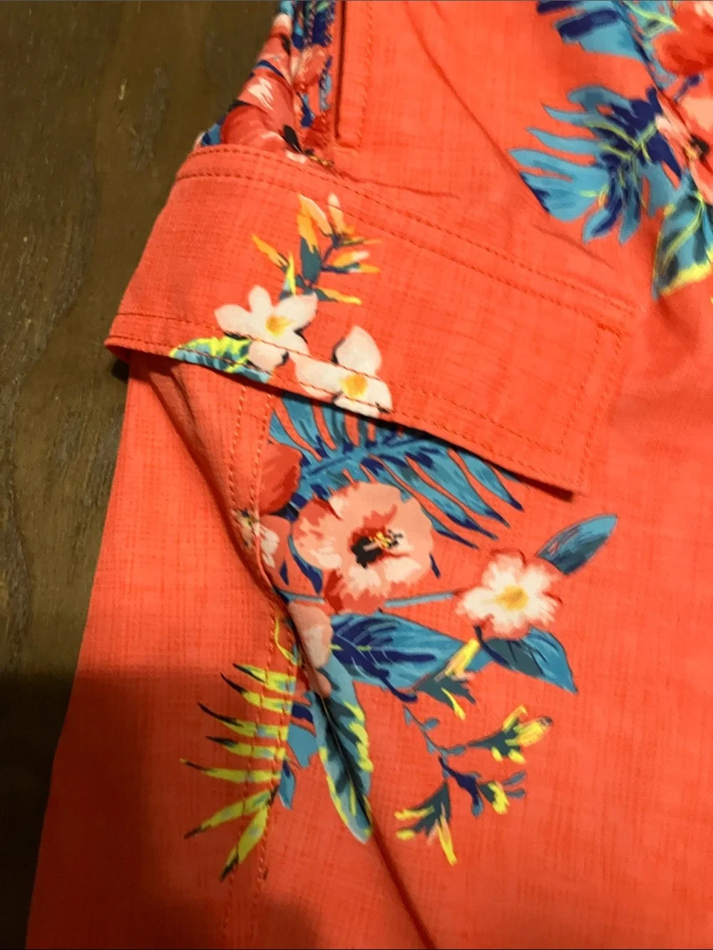 George Coral Swim Trunks with Blue Floral Print